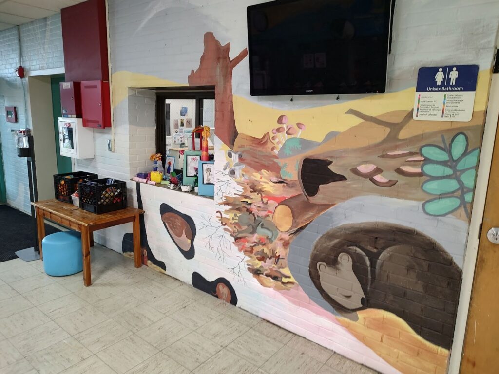 Lobby mural in progress.