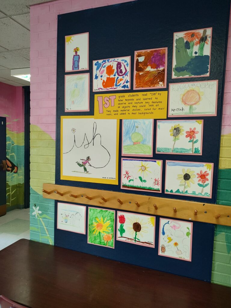 Students create artwork after reading "ISH" by Peter Reynolds.