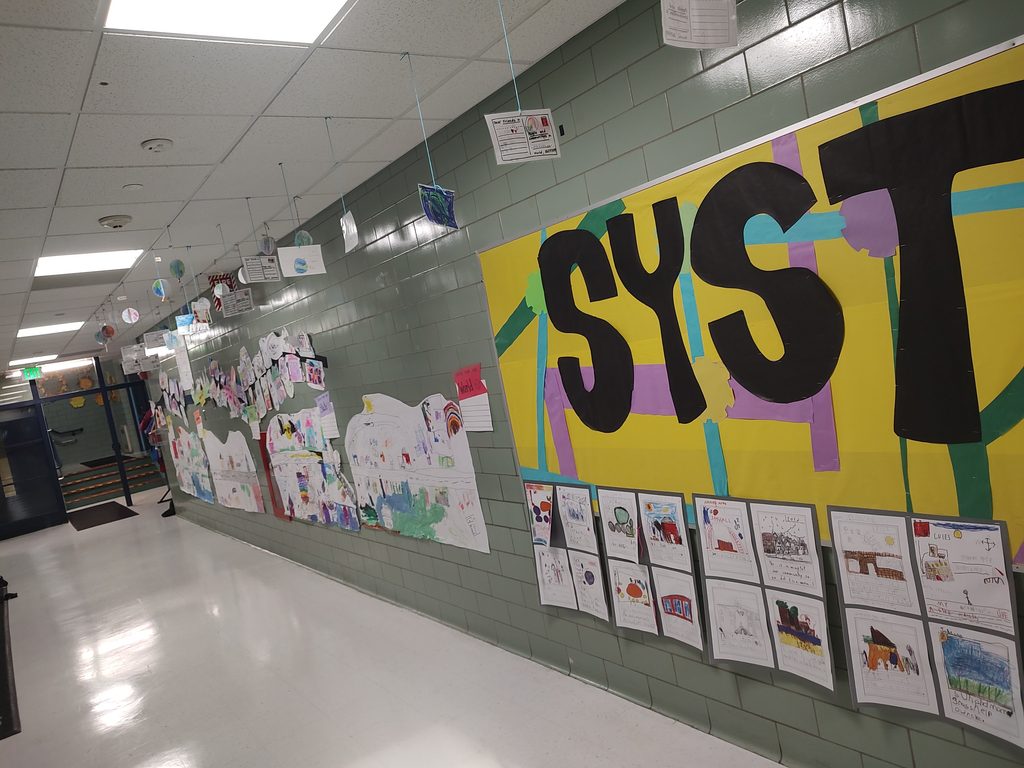 hallway gallery of student work
