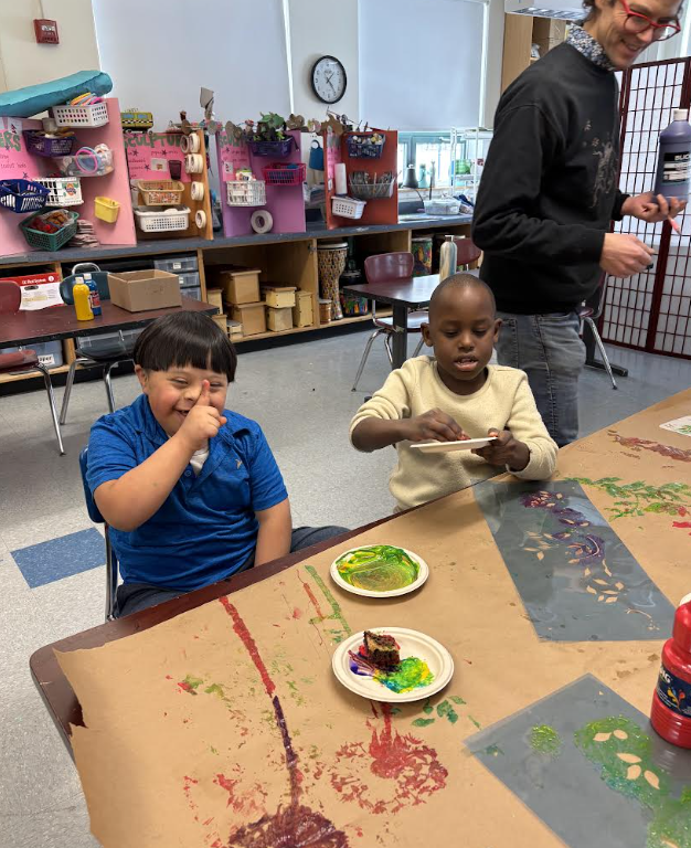 Working together on an mural